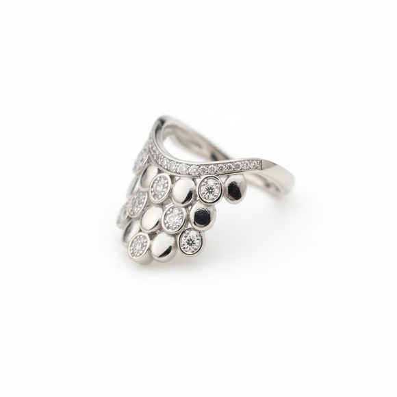 MODERN ABSTRACT, SILVER CZ ADJUSTABLE RING - Picture 3 of 3